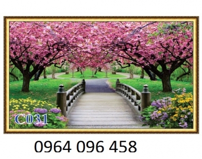 Tranh hoa đào 3d - tranh gạch 3d hoa đào - GFDX2