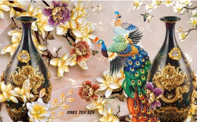 Gạch tranh ốp tường- tranh chim công