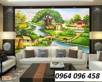 Tranh gạch 3d - gạch tranh 3d ốp tường phong cảnh đồng quê - SXC4W22