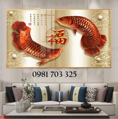 Tranh gạch cá chép hoa đẹp trang trí 3D