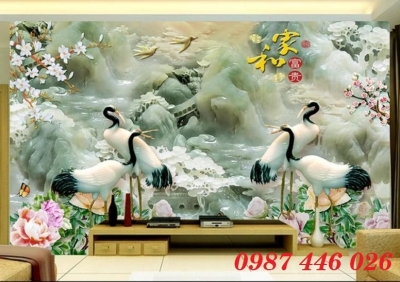 Tranh gạch men chim hạc, tranh tường HP08822