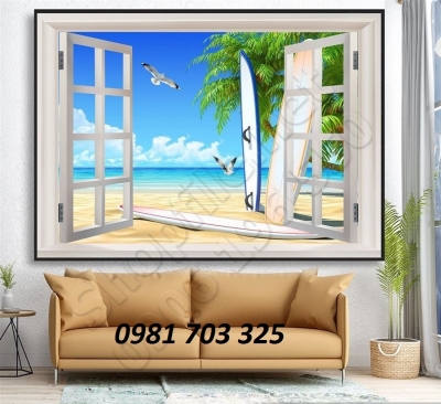 tranh cửa sổ 3D, tranh gạch trang trí tường