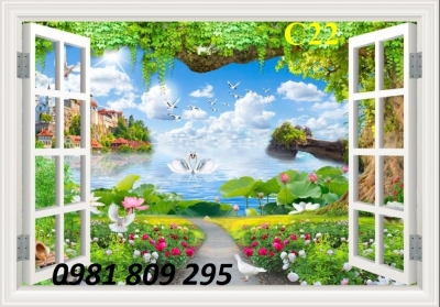 tranh cửa sổ - gạch tranh 3d phong cảnh