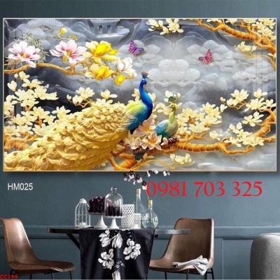 Tranh gạch 3D chim công trang trí