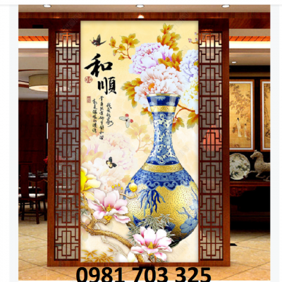 Tranh 3D bình hoa- gạch tranh 3D