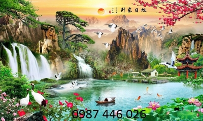 Gạch tranh tường phong cảnh thác nước HP722