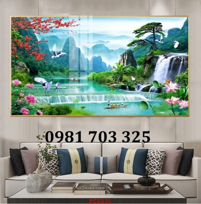 Tranh gạch đẹp thác nước 3d