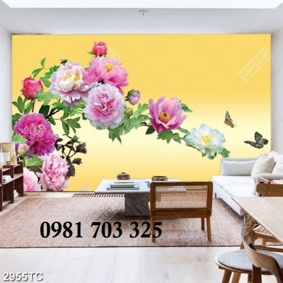 Tranh gạch hoa mẫu đơn 3D