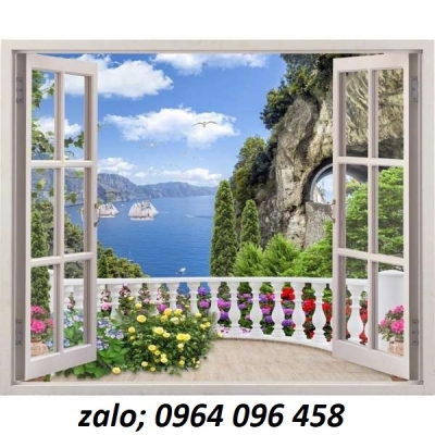 Tranh gạch ốp tường cửa sổ 3d - HCN43