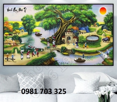 Tranh đồng quê, gạch men 3D phong cảnh
