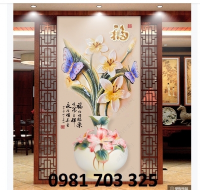 Gạch tranh khổ đứng 3D hình hoa