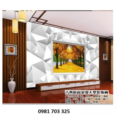 Tranh lá vàng- gạch tranh trang trí phòng khách