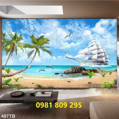 Mẫu tranh thuyền buồm , gạch tranh 3d
