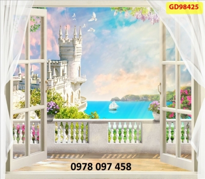 Gạch tranh 3D - cửa sổ