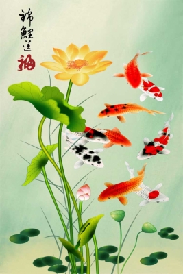 Tranh cá chép hoa sen - tranh gạch 3d - GDSA3