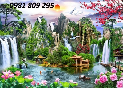 tranh gạch 3d phong cảnh câu đối