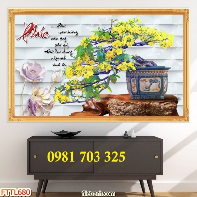 Tranh gạch hoa mai vàng trang trí tường