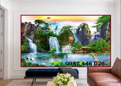 Gạch ốp tường tranh gạch men phong cảnh thác nước HP87272
