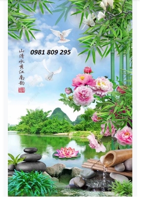 Tranh gạch 3d - gạch tranh hoa sen ốp tường Hp877