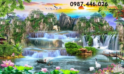 Gạch tranh tường phong cảnh thác nước HP722