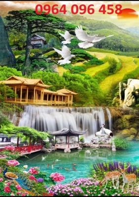 Tranh gạch 3d phong cảnh khổ đứng - JHCGV89