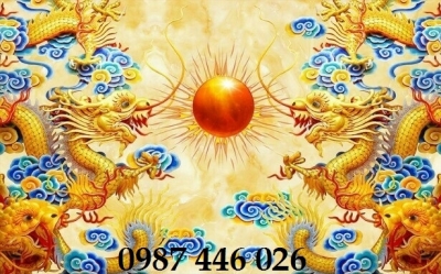 Tranh gạch men rồng vàng HP624