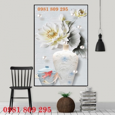 Tranh gạch bình hoa trang trí sảnh