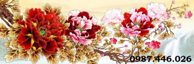 Gạch tranh hoa mẫu đơn, tranh 3d, gạch tường đẹp