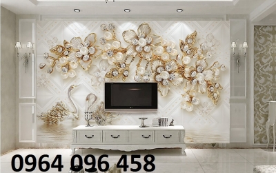 Tranh gạch 3d hoa ngọc phòng khách - UNC444