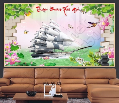 Tranh gạch 3D thuận buồm xuôi gió