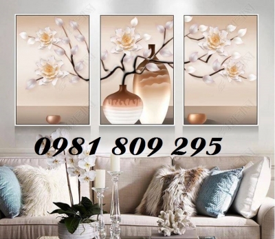 Tranh gạch 3d bình hoa ốp phòng bếp