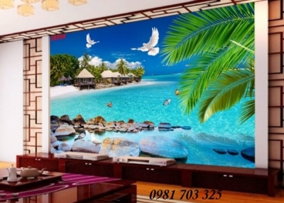 Tranh gạch 3D phòng khách- gạch tranh phong cảnh biển