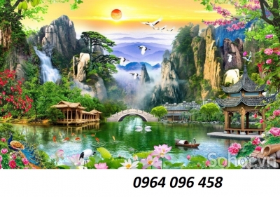 Tranh gạch 3d phong cảnh sông núi - 0777CP