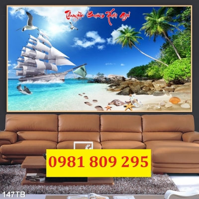 Tranh ốp tường , gạch tranh thuyền buồm 3d