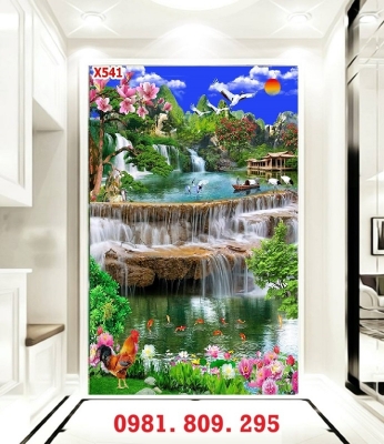 Tranh gạch khổ đứng thác nước HQ888