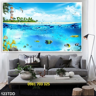 tranh 3D cảnh biển, tranh gạch 3D