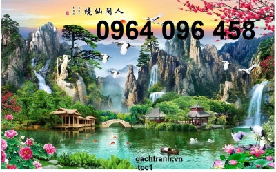 Tranh sơn thủy hữu tình - tranh gạch 3d ốp tường - 9876C