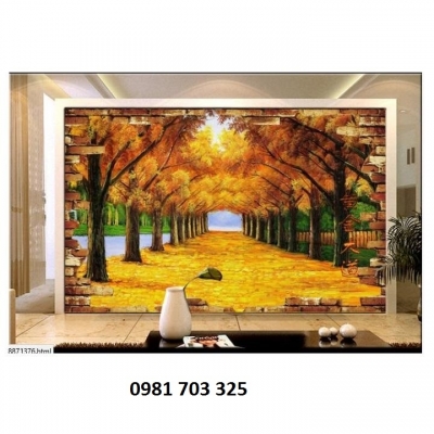 Tranh lá vàng- gạch tranh trang trí phòng khách