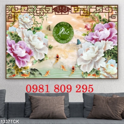Gạch tranh 3d ốp tường hoa mẫu đơn HO8365