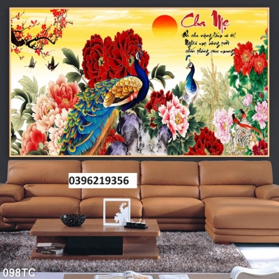 Tranh gạch chim công mẫu đơn trang trí
