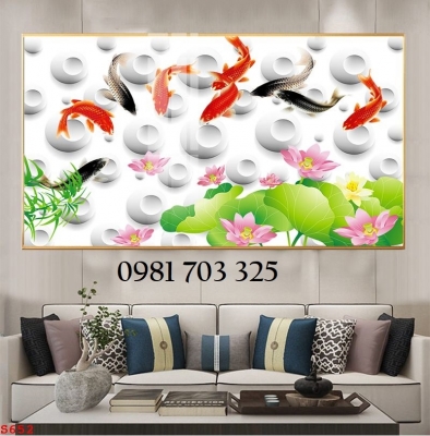 Tranh gạch cá chép hoa đẹp trang trí 3D