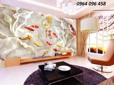tranh cá chép phong thủy - tranh gạch 3d ốp tường - CVX4