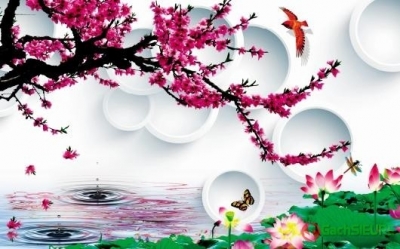 Tranh gạch 3d cành đào - 1888CM