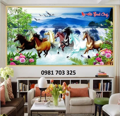 Tranh 8 con ngựa- gạch tranh bát mã