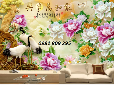 Tranh 3d hoa mẫu đơn , gạch 3d sứ ngọc