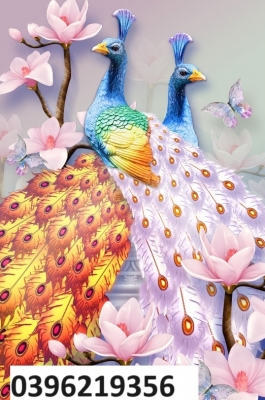 Tranh khổ đứng đẹp chim công 3D