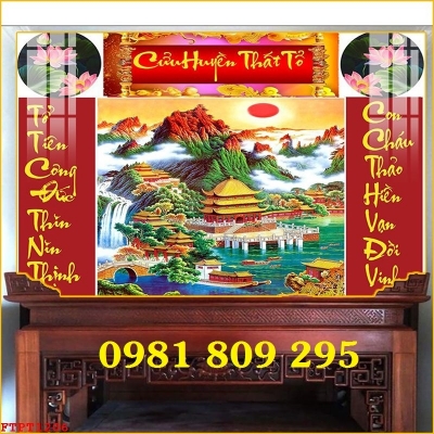 Mẫu tranh phòng thờ , gạch tranh 3d cửu huyền thất tổ