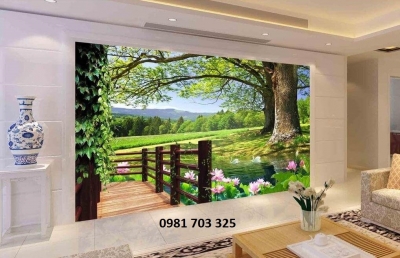 Gạch tranh phong cảnh trang trí phòng khách