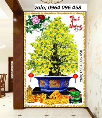 Tranh cây mai 3d - tranh gạch 3d cây mai - KMMM06
