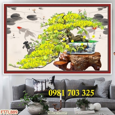 Tranh hoa mai trang trí tường, gạch men 3D